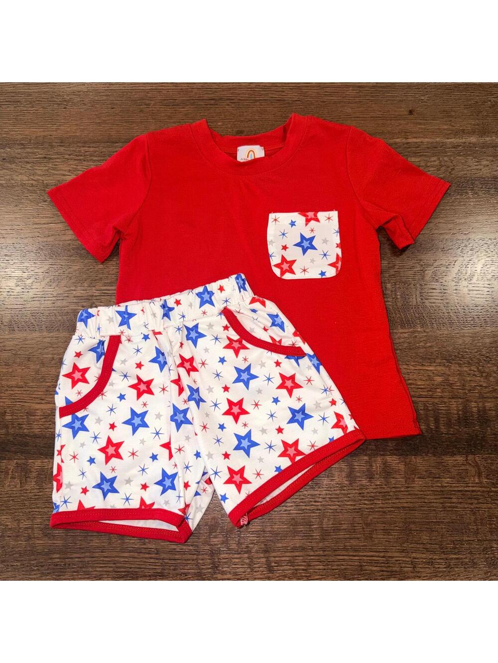 Abby & Evie Boys Boutique Patriotic Stars T-Shirt & Shorts Set Size 4T  NWT